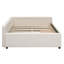 Lit plateforme tapissier pleine grandeur avec tissu en lin, 2 tiroirs de rangement et port USB intégré, beige-118775632