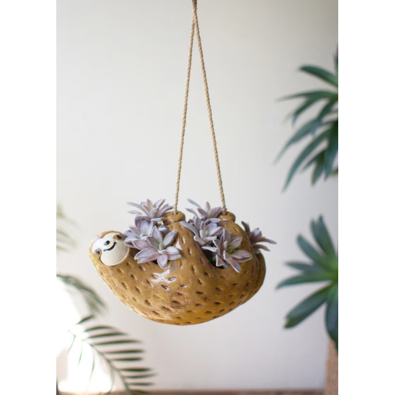  Decorative Sloth Hanging Planter – 6" Tall Ceramic Plant Pot Set of 2