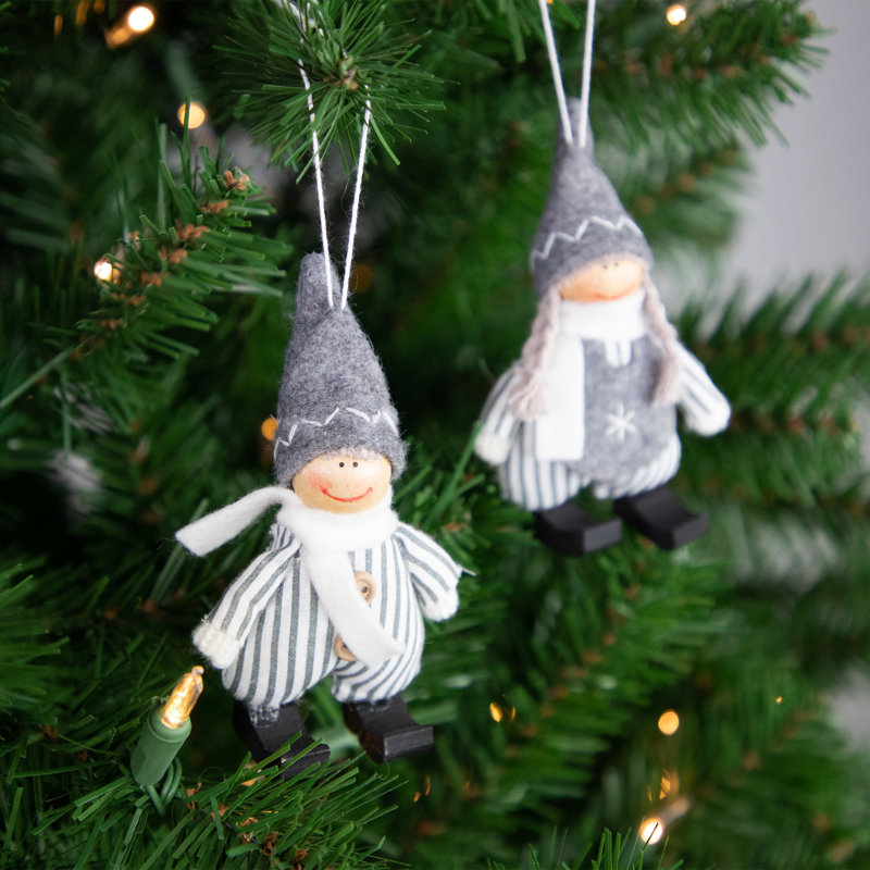 Ornements de Noël en peluche gris et blanc