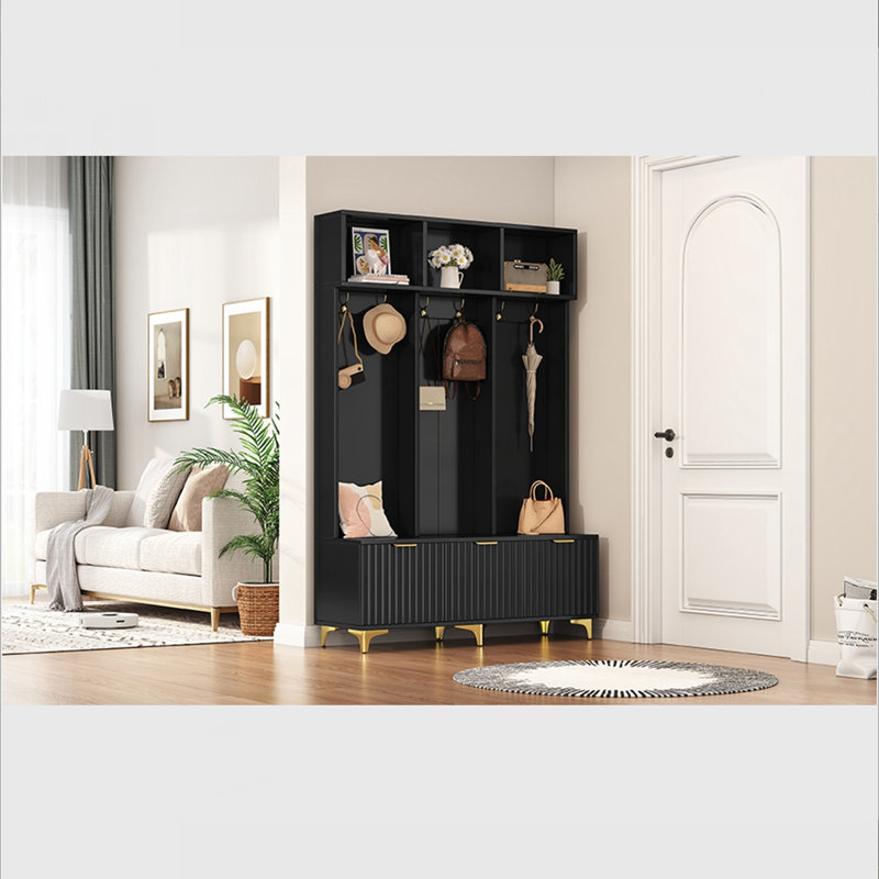 Hall Tree 49.62'' Wide With Bench And Shoe Storage, Black