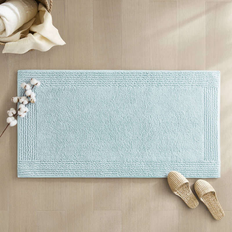 Tapis de bain réversible 100% coton touffeté 3000 g / m², Bleu, Simple - L 24 po x l 17 po