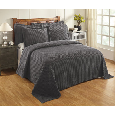 Couvre-lit capitonné en chenille 100% coton Jullian, motif rayé classique, couvre-lit doux et respirant, lavable à la machine toutes saisons, certifié OEKO-TEX, grand lit, gris