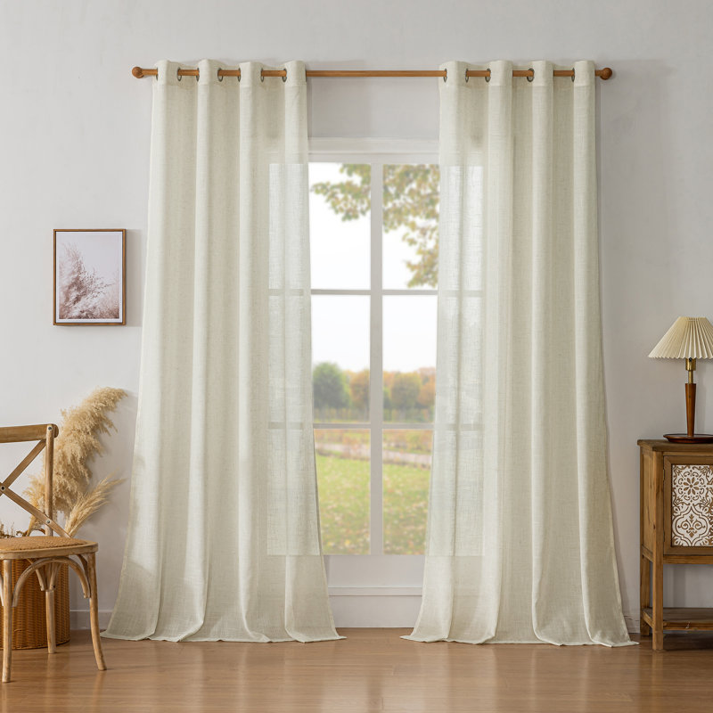 Linen Blend Semi Sheer Grommet / Eyelet Curtain Panel Pair, 229cm Width x 229cm Drop