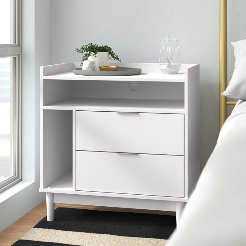 Gheorghe 2-Drawer Solid Wood Nightstand, White