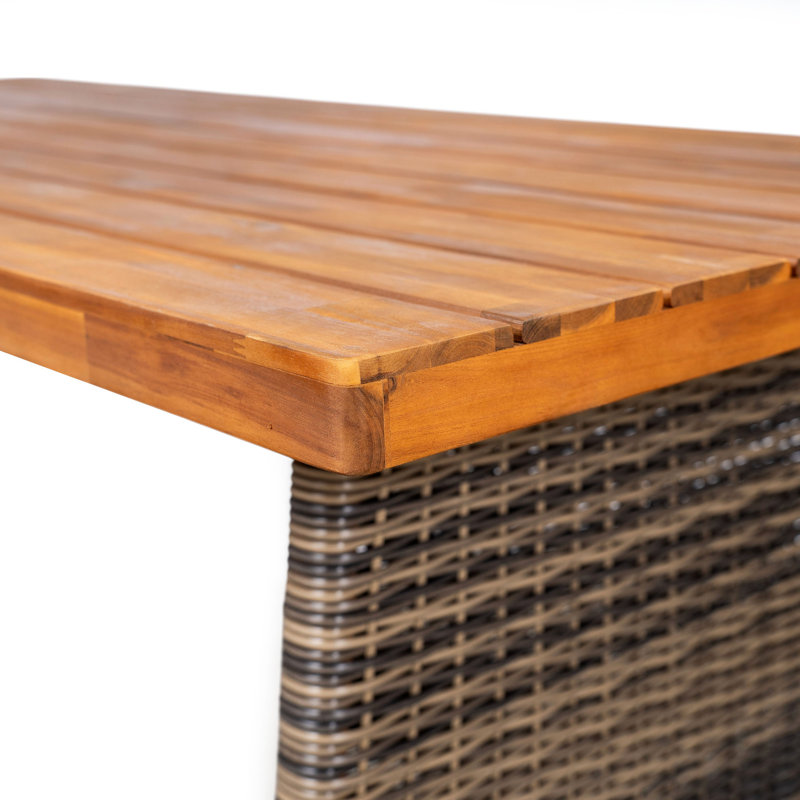Ensemble de salle à manger d'extérieur 3 pièces en bois d'acacia avec pieds en rotin tressé à la main