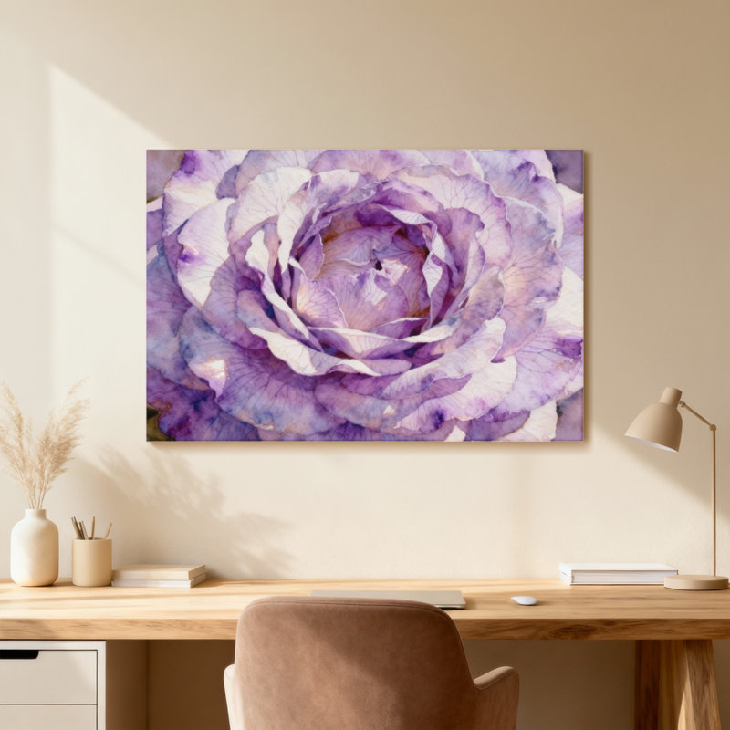 Plantes et fleurs, aquarelle de rose mauve, H 16 po x l 24 po, Toile tendue, Ne s’applique pas