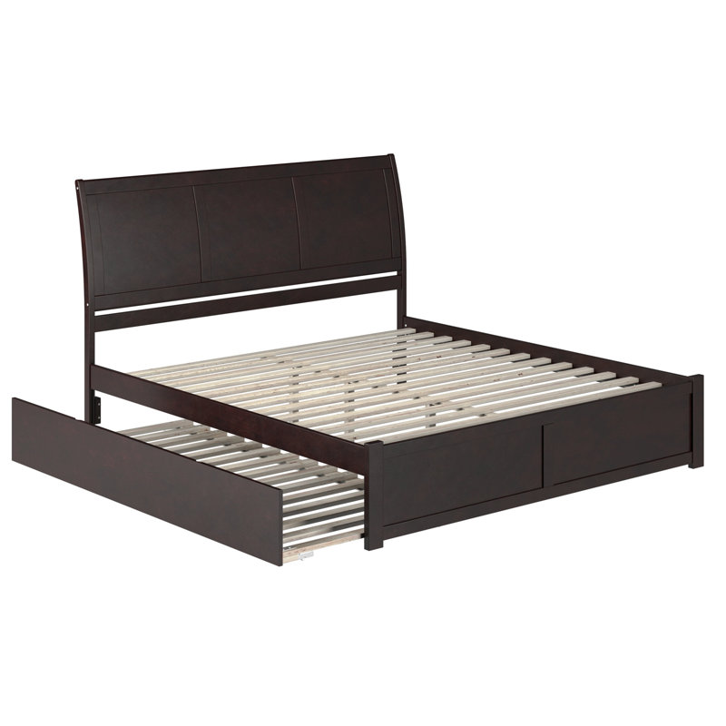 Portland Solid Wood Platform Bed with Panel Footboard and Trundle, King, Espresso