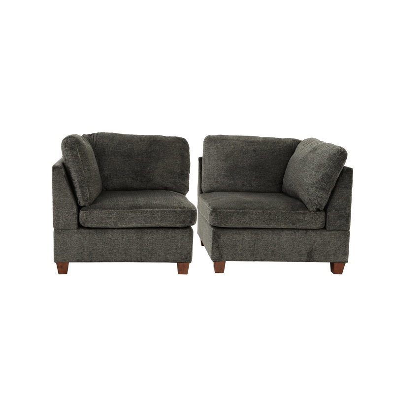 Modulaire - 2 pièces en chenille grise, support de chaise en bois
