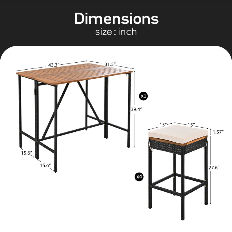 4 - Person Patio Dining Set with Extendable Rectangular Table , Cushions Included