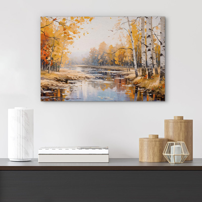 Forêt, rivière, automne, nature, désert, réalisme, décor, paysage, bois, décor, calme, Toile tendue, H 32 po x l 48 po
