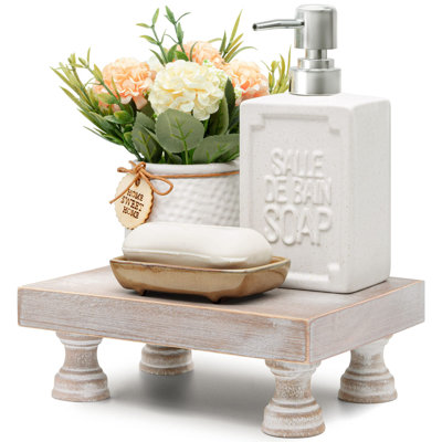 Decorative Pedestal Stand For Display Your Home Decorations And Uniquely Soap Stand - Rustic Bathroom Counter Tray And Kitchen Decor (Natural Wood)
