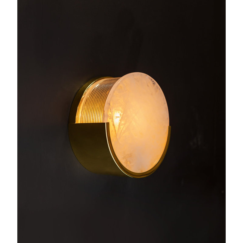 Luna 1 - Light Flush Mounted Sconce, Polished Brass, Smoke Quartz
