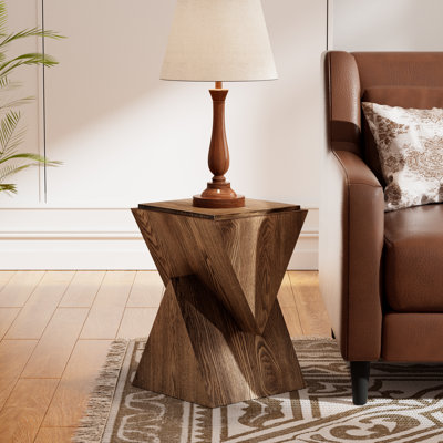 Modern Farmhouse Geometric Wood Grain End Table With Structural Design by Millwood Pines