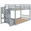 Twin Over Twin Floor Bunk Bed With Storage Ladder, Grey-1254391396