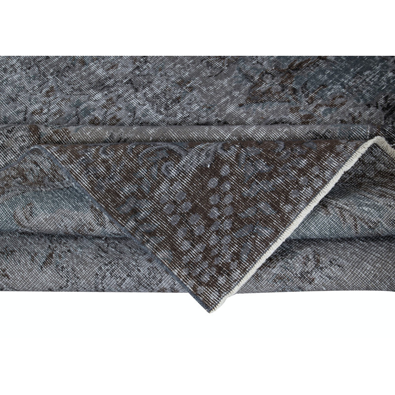 Tapis turc contemporain fait à la main de 6 x 9,4 pi en gris pur, brun et gris bleuté