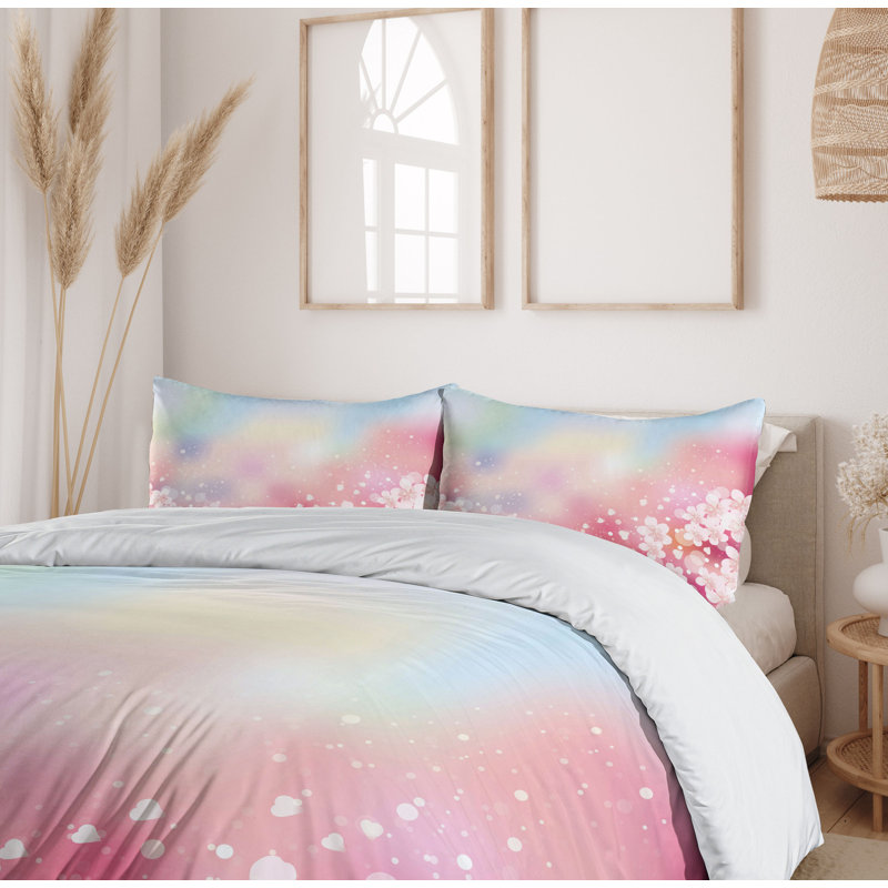 Pastel Pink and Blue Sakura Twin Duvet Cover Set