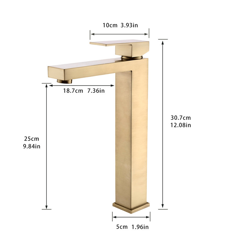 Modern Gold Single Hole Faucet - Side And Brass Construction Brushed Bathroom Deck-Mounted With Cartridge Valve System