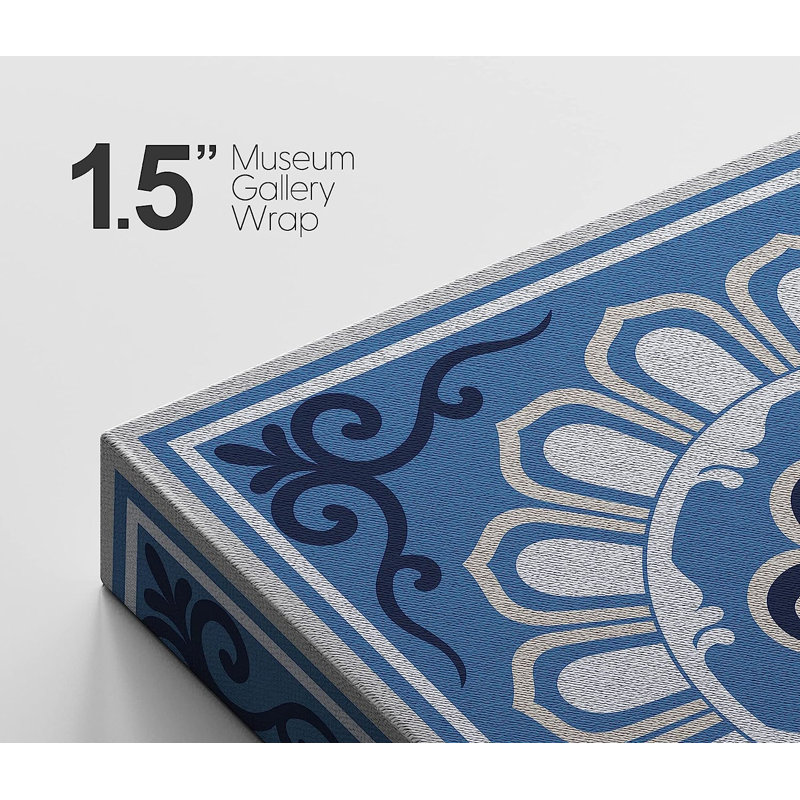 Mandala de variété de tuiles florales circulaires bleues sur toile, 2 pièces, H 16 po x l 32 po x P 1,5 po
