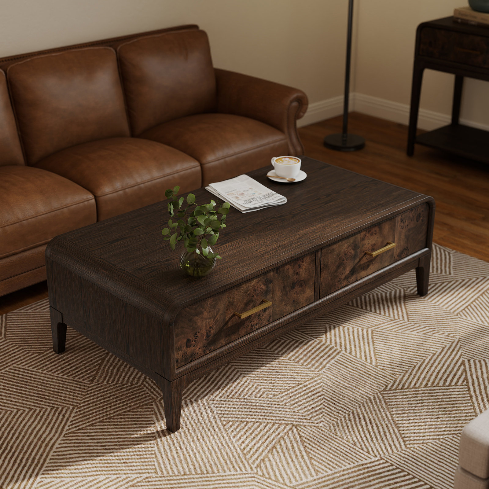 Sixto 52" Burl Wood Coffee Table with Storage, Coffee