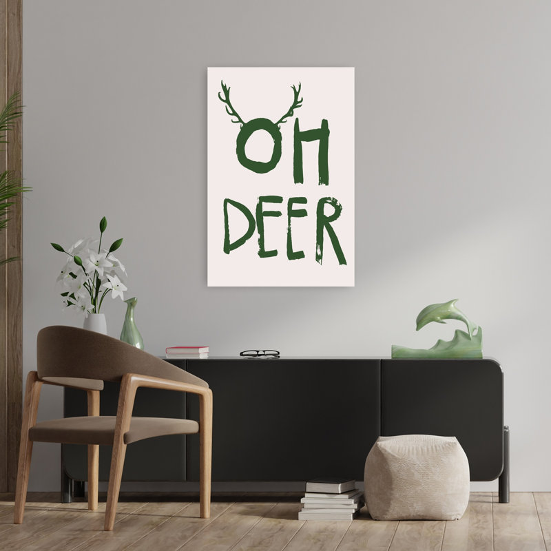 Oh Oh Deer Antler, impression d'art fantaisiste rustique sur bois de forêt, H 36 po x l 24 po