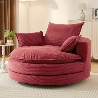 Fauteuil demi-tonneau pivotant à 360 ° avec fauteuil à demi-tonneau pivotant de 57,5 po avec coussins doubles et 3 coussins amovibles pour le salon, la chambre à coucher, le bureau et l'hôtel, rouge