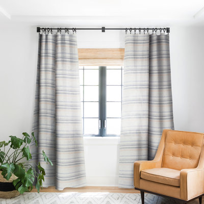 Avilynn Holli Zollinger French Linen Stripe Navy 1pc Blackout Window Curtain Panel