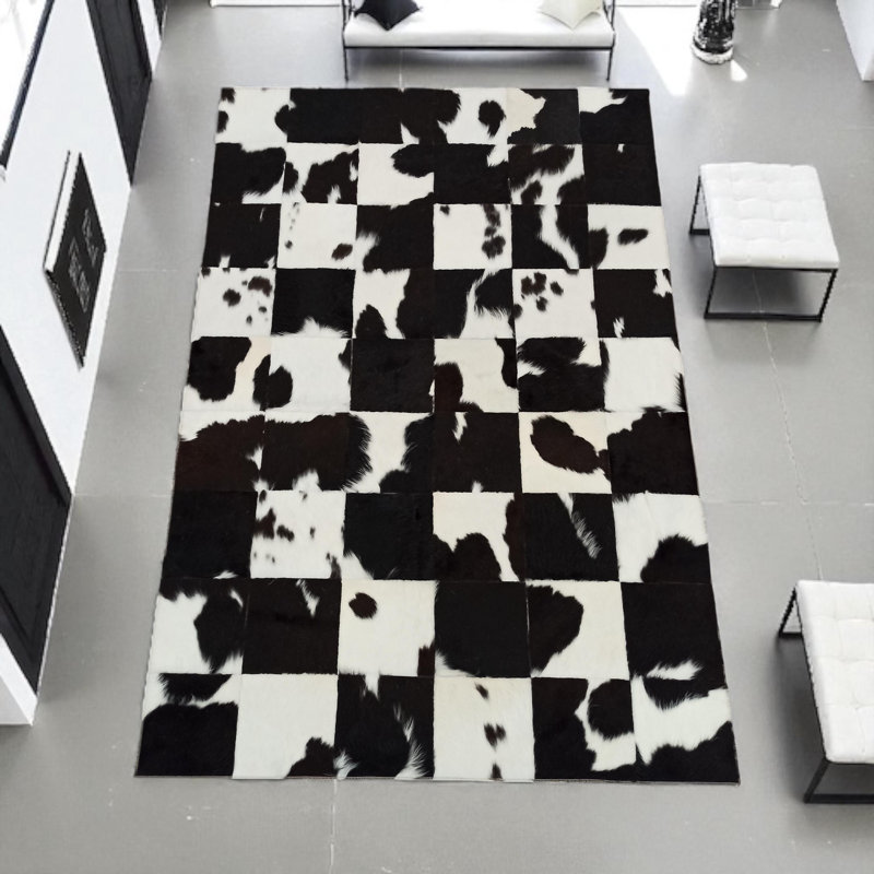 Tapis en cuir de vache noir et blanc_10 x 14 pi, Rectangle 10 pi x 14 pi
