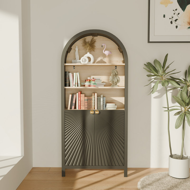 Armoire de 61 po de hauteur, bibliothèque avec rangement, bibliothèque Mid-Century moderne à 5 niveaux avec porte, noir