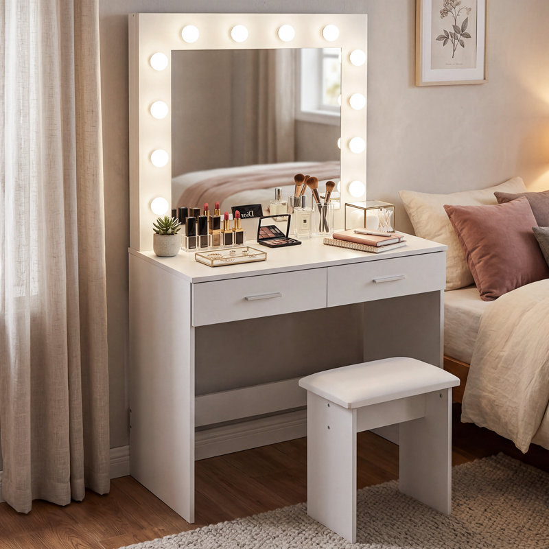 Thurston Dressing Table with Mirror, White