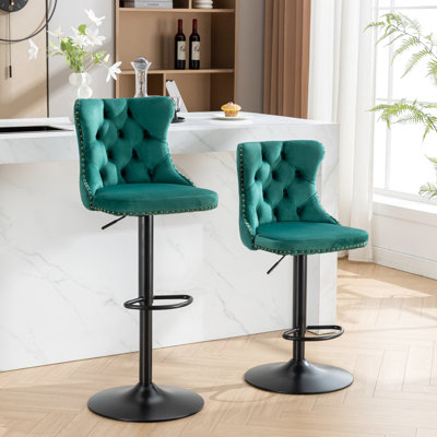 Hauteur ajustable, revêtement en velours, base de 17,7 pouces, hauteur de 25 à 33, de 2 pour la maison et le pub, 2 pièces avec dossier, velours, assise stable Détails faits à la main