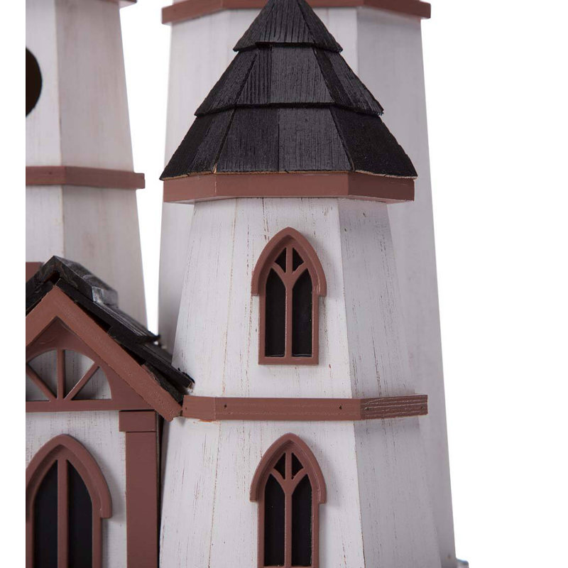 White and Brown Castle Birdhouse with Dragon Weathervane