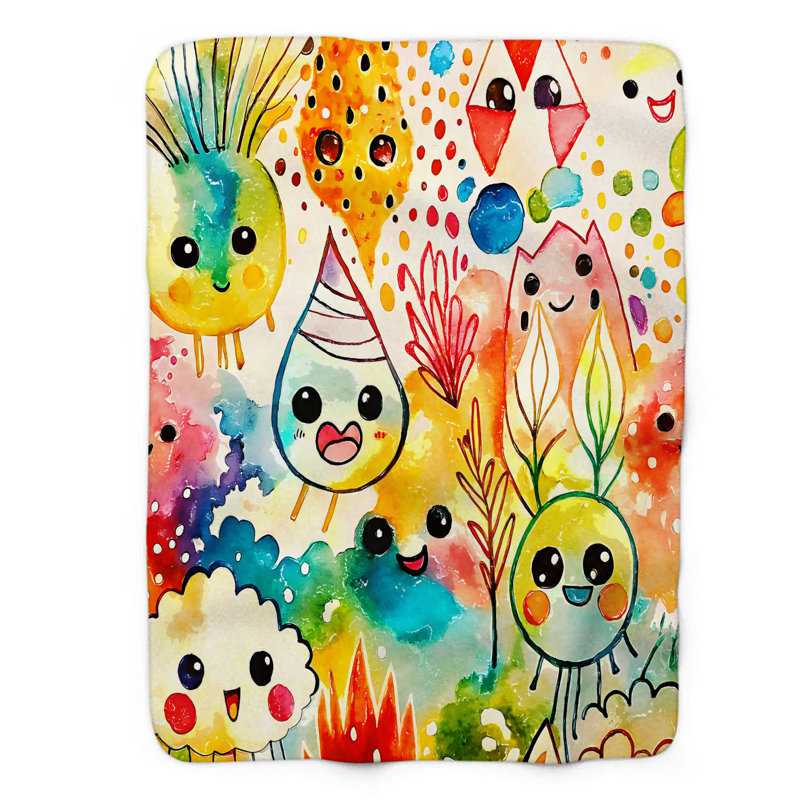 Jeté 1 pièce en sherpa B Playful Doodled Rainbow, L 50 po x L 60 po
