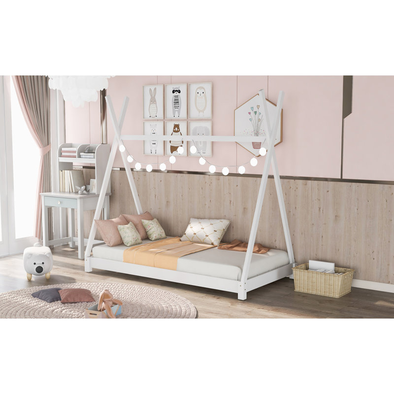 Lit plateforme simple avec structure triangulaire, Blanc
