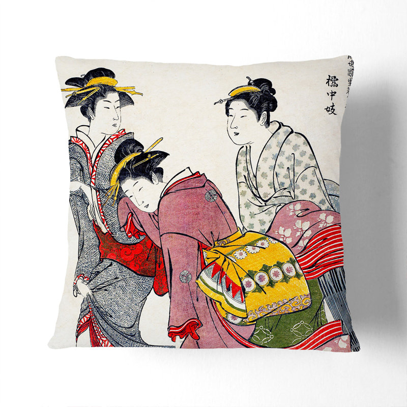 Entertainers of Tachibana-Cho by Torii Kiyonaga Cushion with Filling, Black, 40cm H x 40cm W x 15cm D