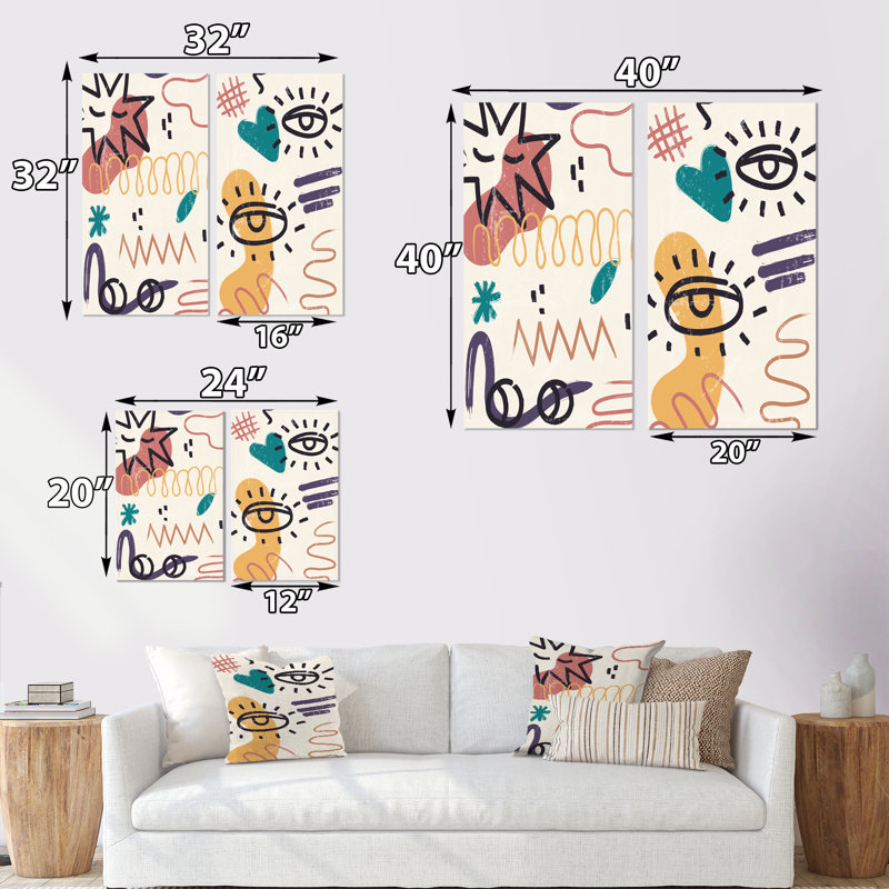 «Vintage Abstract Shapes Universe III», ensemble de 2 impressions, Toile tendue, H 20 po x l 24 po x P 1 po