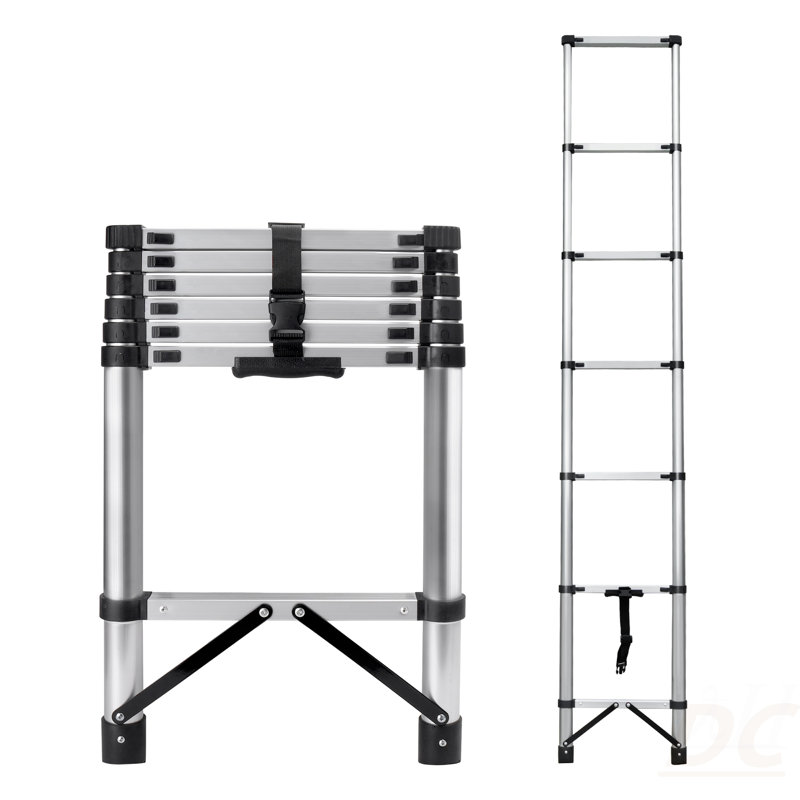 Échelle télescopique compacte de 8,56 pieds pour la maison de camping-car Loft, échelle télescopique portable avec pieds en caoutchouc antidérapants, charge maximale 150 kg / 330 lb