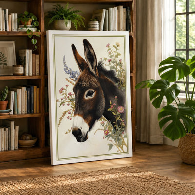 Gentle Donkey Study Botanical - Wrapped Canvas