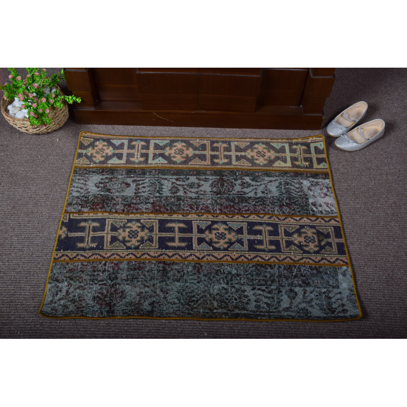 Vintage Turkish Handmade Patchwork Rug: Perfect for Entryway and Home Office Decorations