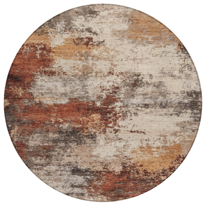 Machine Washable Indoor/Outdoor Xhevrie Paprika Rug, Round 8'