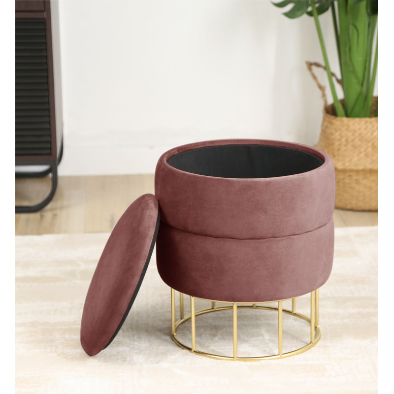 Ajhane 37cm Wide Velvet Tufted Circle Pouf Ottoman with Storage
