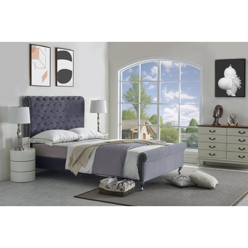 Manaf Upholstered Standard Bed, Gray, Queen