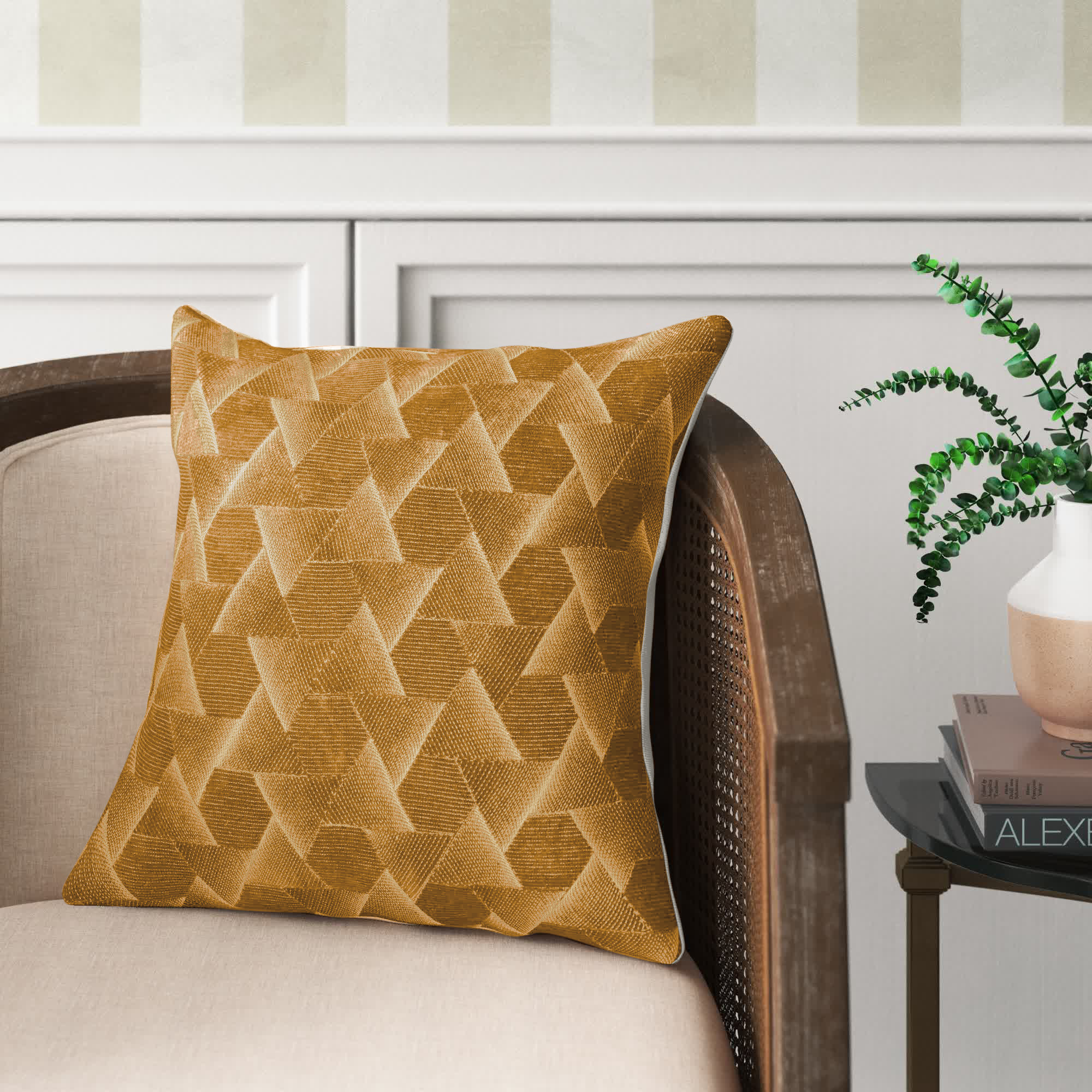 Gretchen Geometric Cotton Throw Pillow, Down, Gold