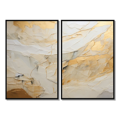 Pierre de glacier beige et dorée Simplicity II - impressions sur toile modernes à 2 panneaux
