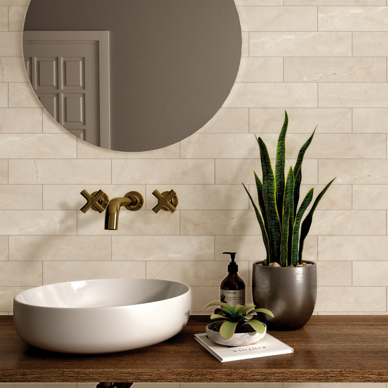 Elegance Subway 3.15 in. x 12.99 in. Matte Porcelain Marble look Floor and Wall Tile, Beige