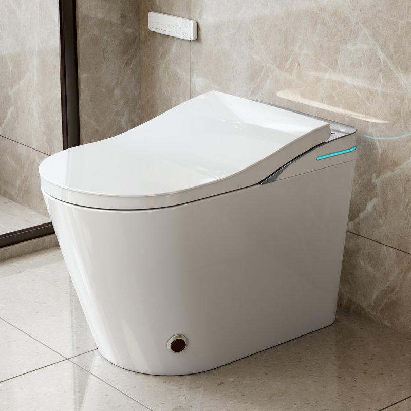YULIKA Digital Screen Elongated Floor Mounted Bidet Smart Toilet, Gray/White