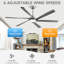 Ventilateur de plafond intelligent en bois massif à 6 pales avec moteur à courant continu réversible silencieux, lumière DEL à intensité variable, télécommande et contrôle d'application-339719920-339719922-339719925