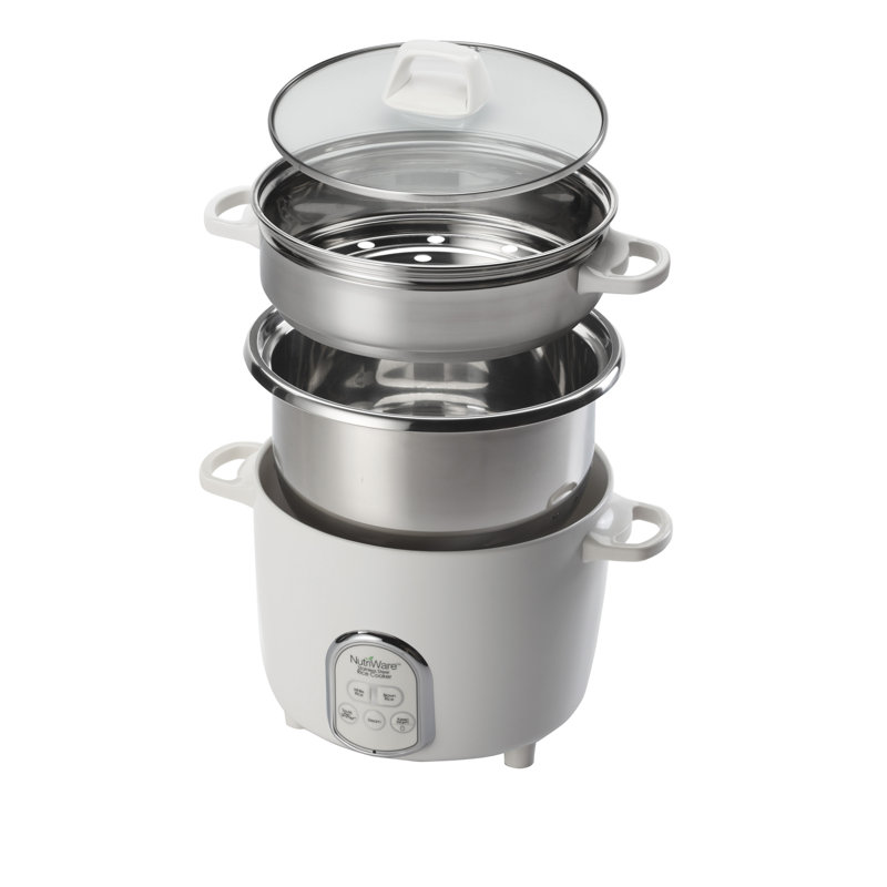 14-Cup White Stainless Steel Digital Rice Cooker with Steamer