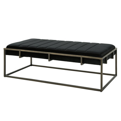 Upholstered Velvet , Black With Modern Brass Finish - Minimalist Look, Metal Frame, 25 In Width, 16 Height Bench Style, Height, Width