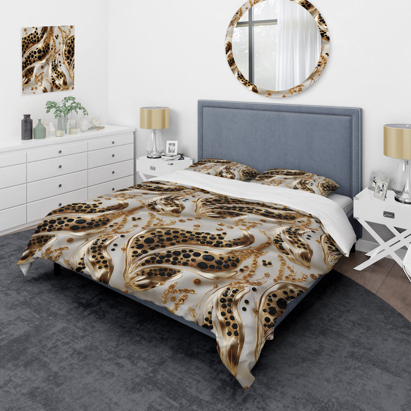 Ensemble de housse de couette noir et doré Glam Marble, Housse de couette pour très grand lit et 2 très