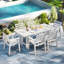 Ensemble de table de salle à manger 7 pièces en PEHD avec trou pour parasol Immie, blanc Immie-1421547812-1421547815